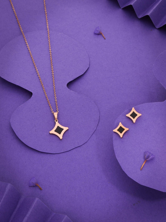 Elegant Black Star Pendant Chain with Earring Set