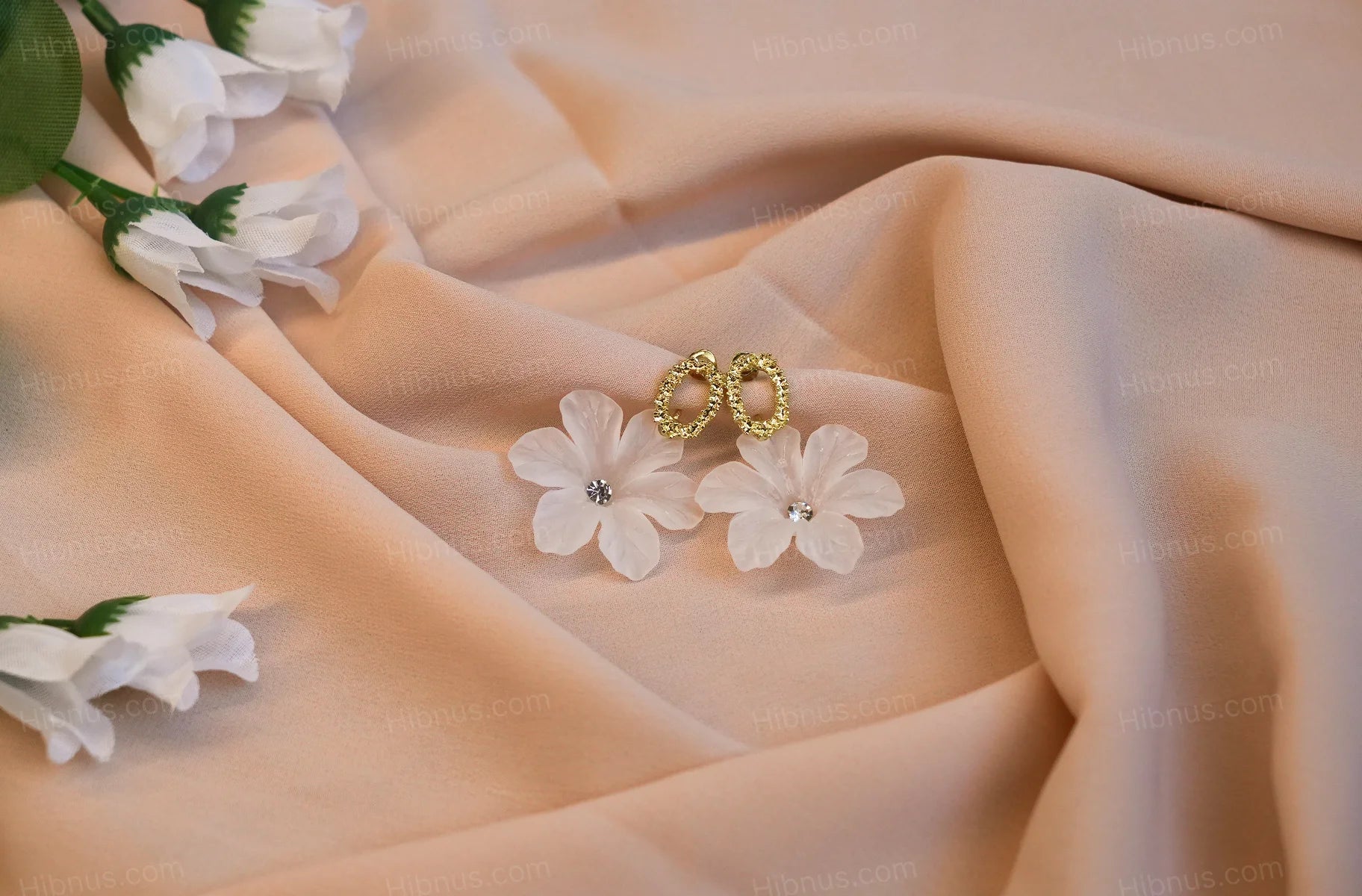 Elegant Frosted Floral Drop Earrings with Gold Crystal Studs