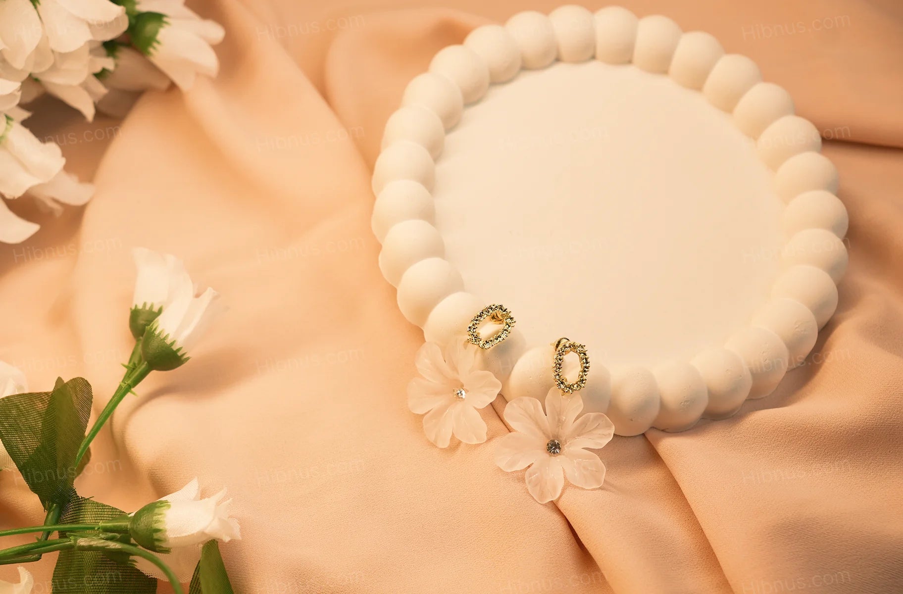 Elegant Frosted Floral Drop Earrings with Gold Crystal Studs