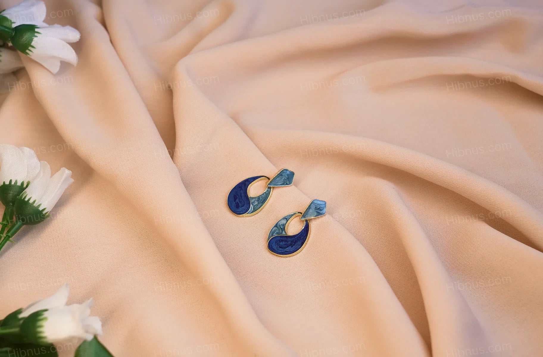 French retro water drop glaze haze blue earrings