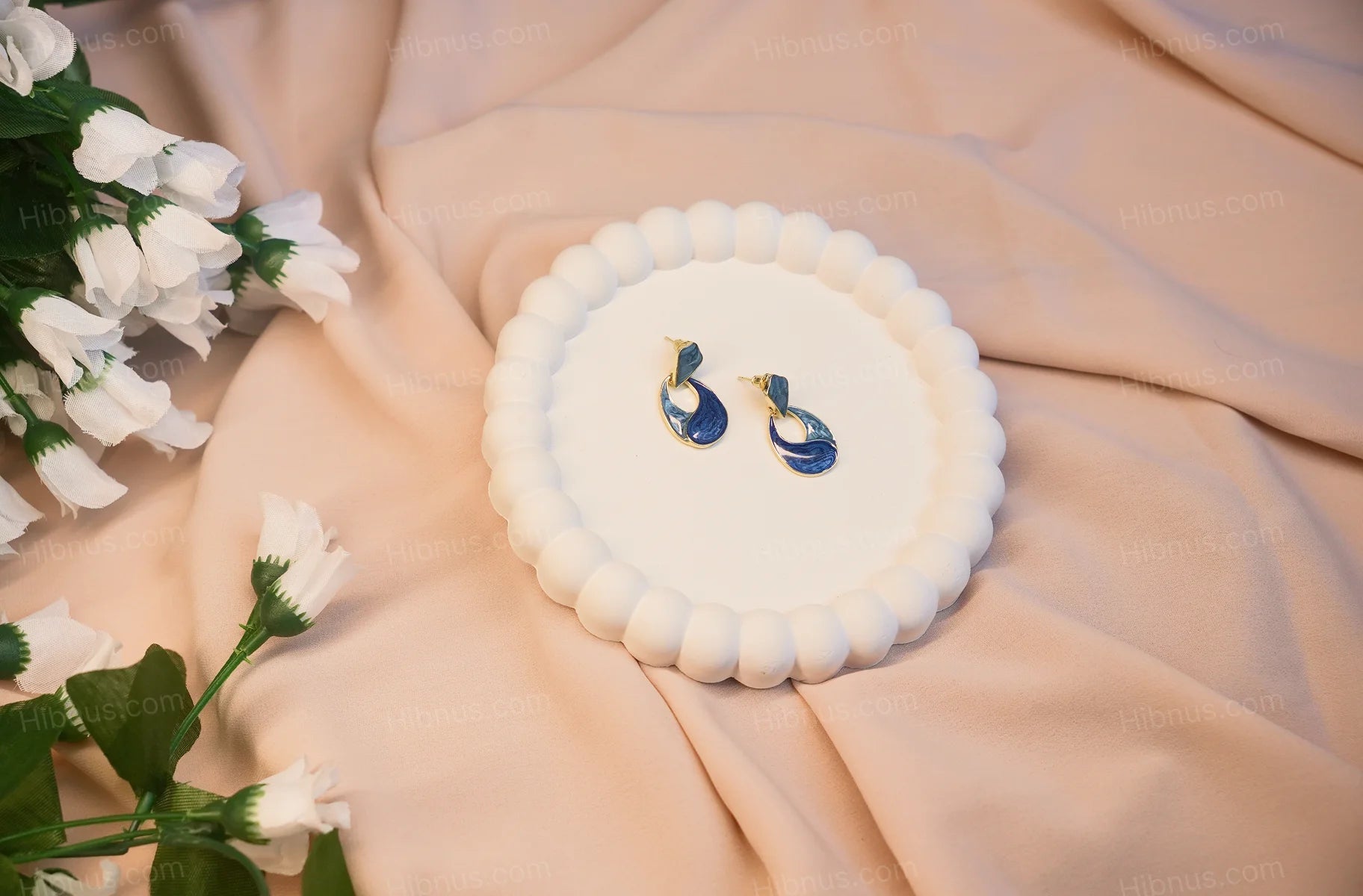 French retro water drop glaze haze blue earrings