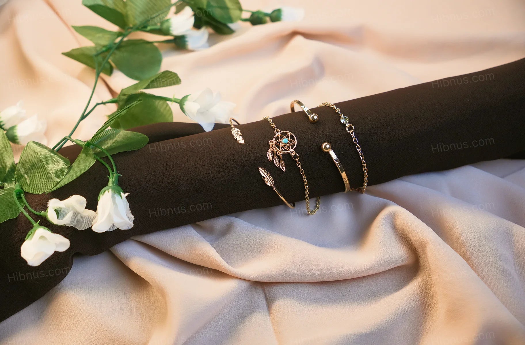 Golden Dreamcatcher Bracelet Set – 4 Pieces