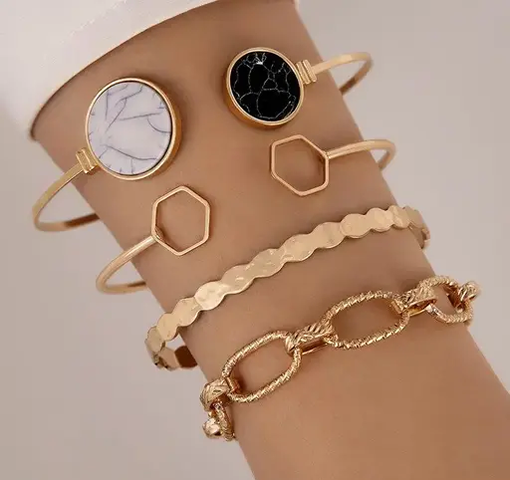 Golden Luxe Geometric Bracelet Set