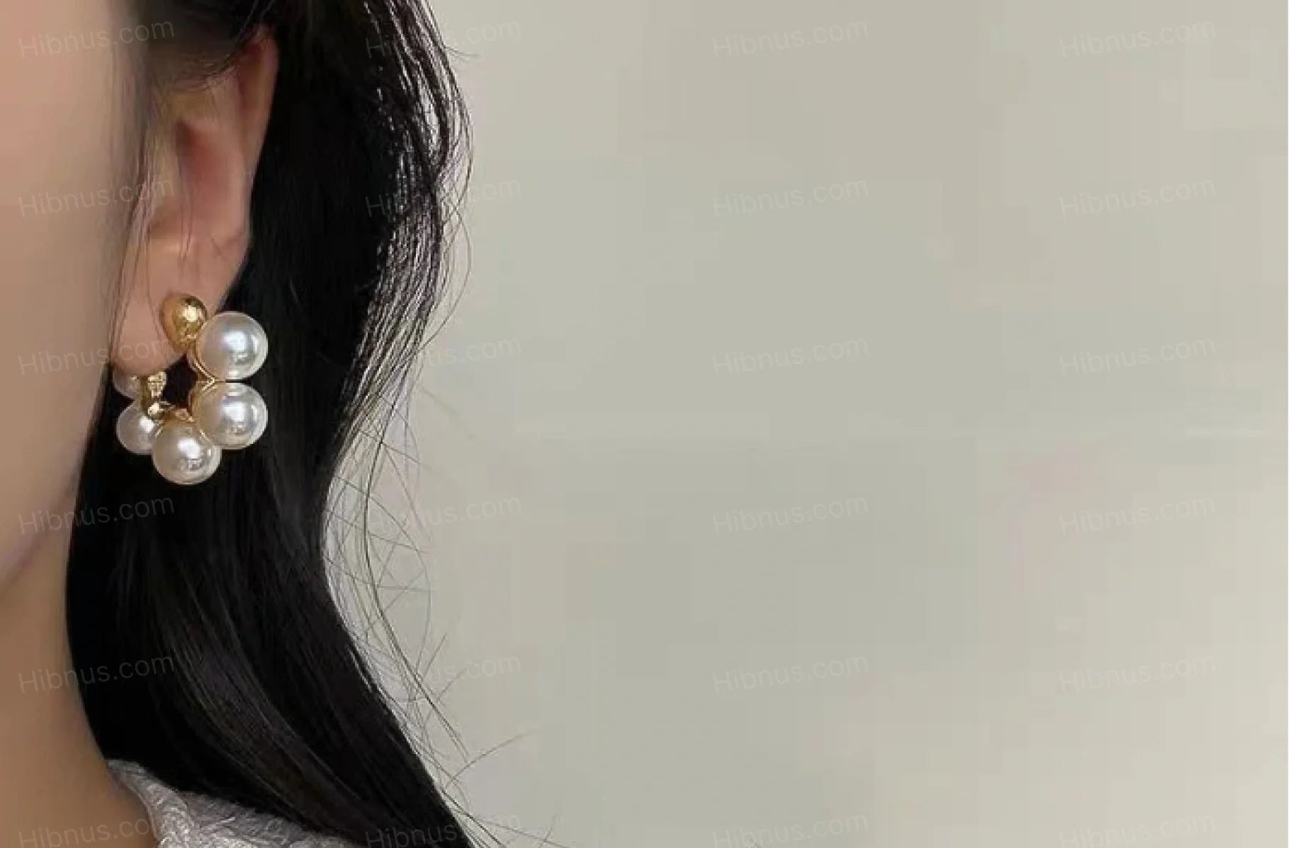 Korean retro C-shaped large pearl earrings