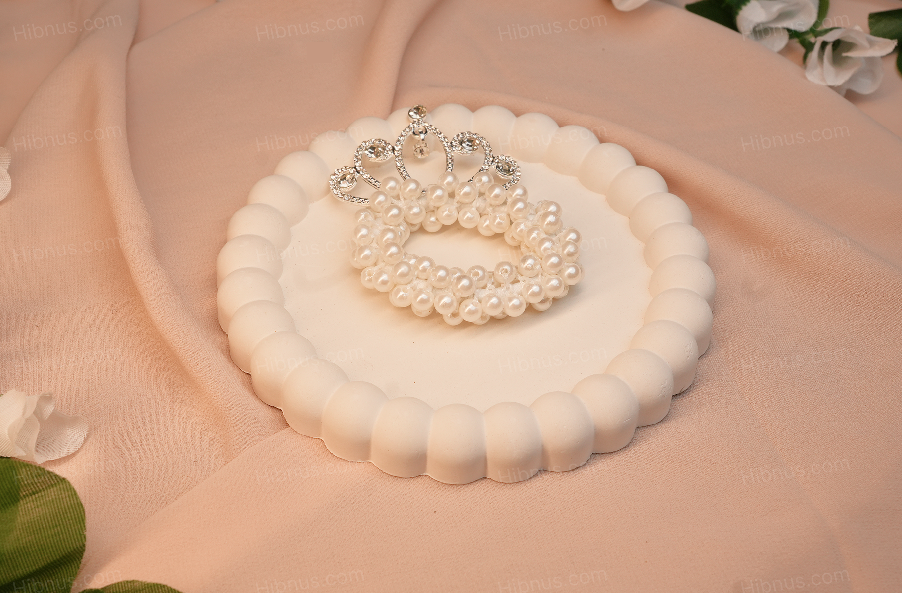 White Lotus Pearl Hair Tie Princess Rubber Band