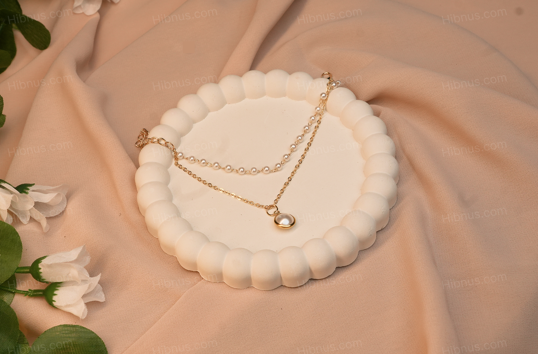 Simple chain beaded multi-layer pearl pendant bracelet