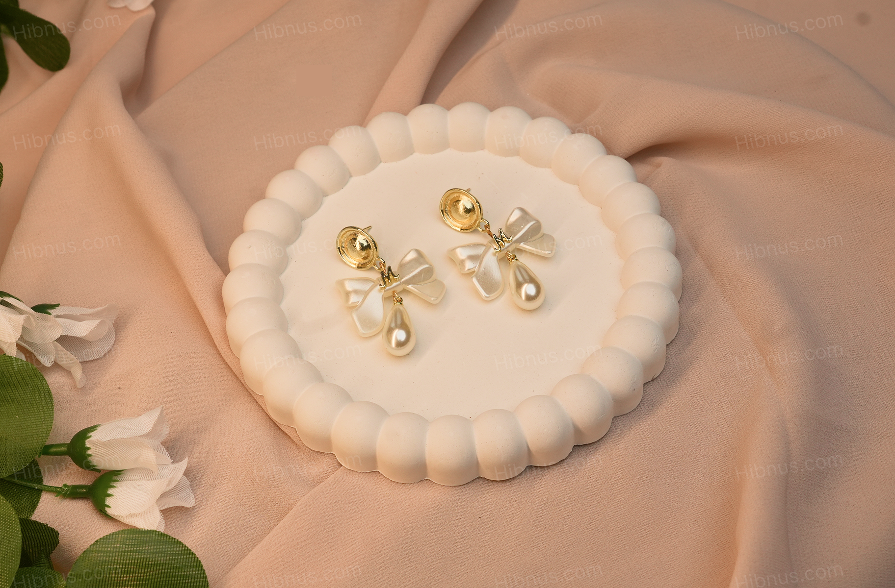 French retro bow drop pearl earrings