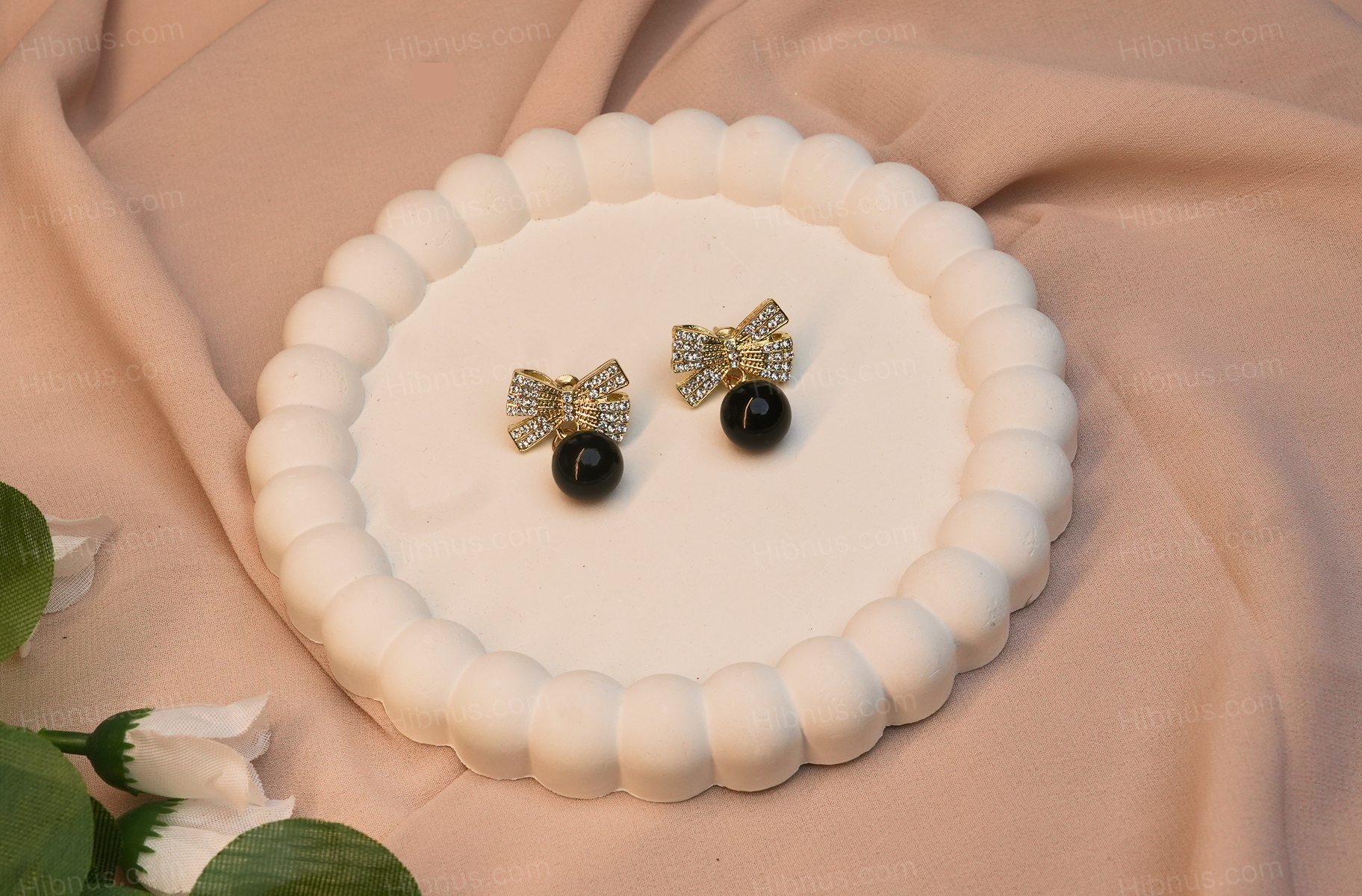 Bow round bead diamond earring Christmas women's fashion earrings