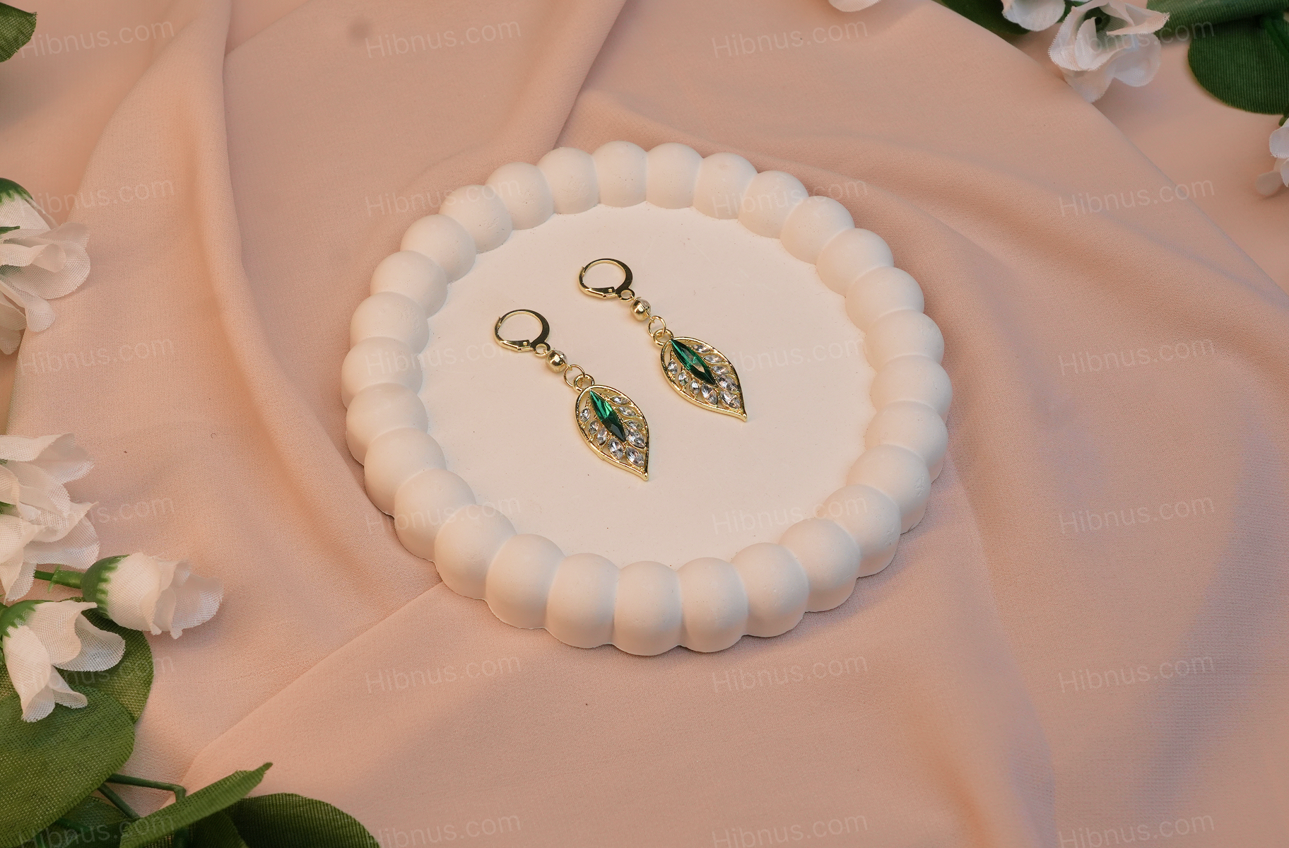 New style shining zircon green leaf earrings