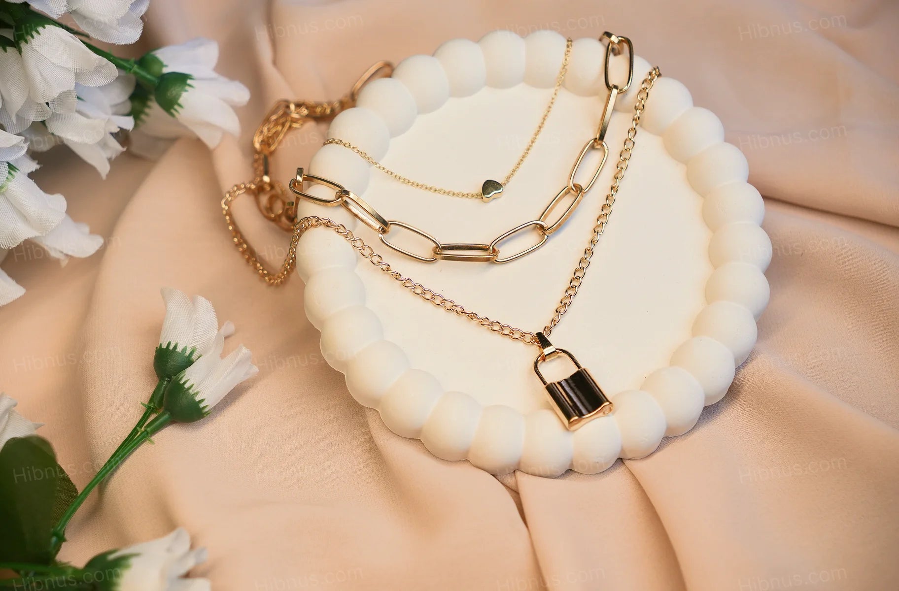 Triple Layer Lock & Heart Necklace – Gold Tone