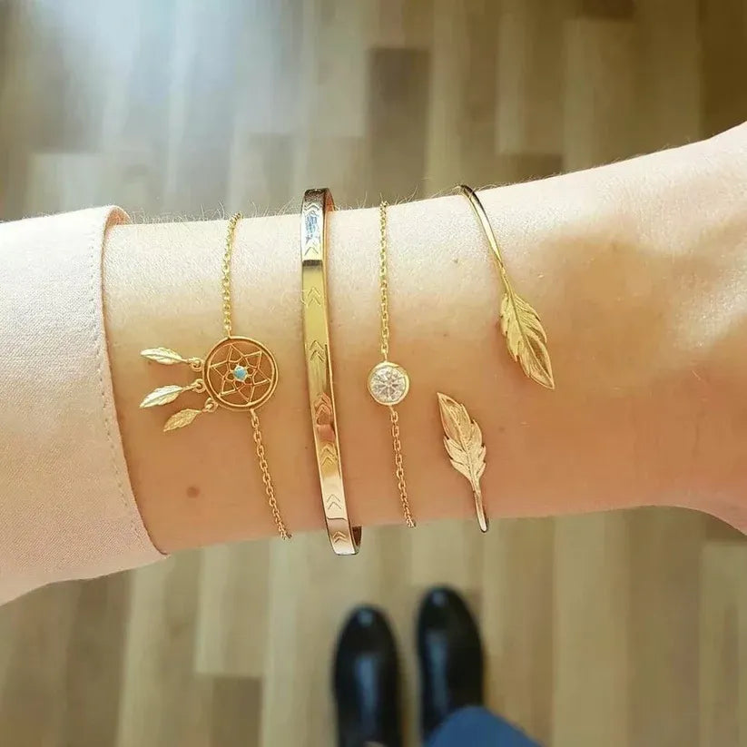 Golden Dreamcatcher Bracelet Set – 4 Pieces