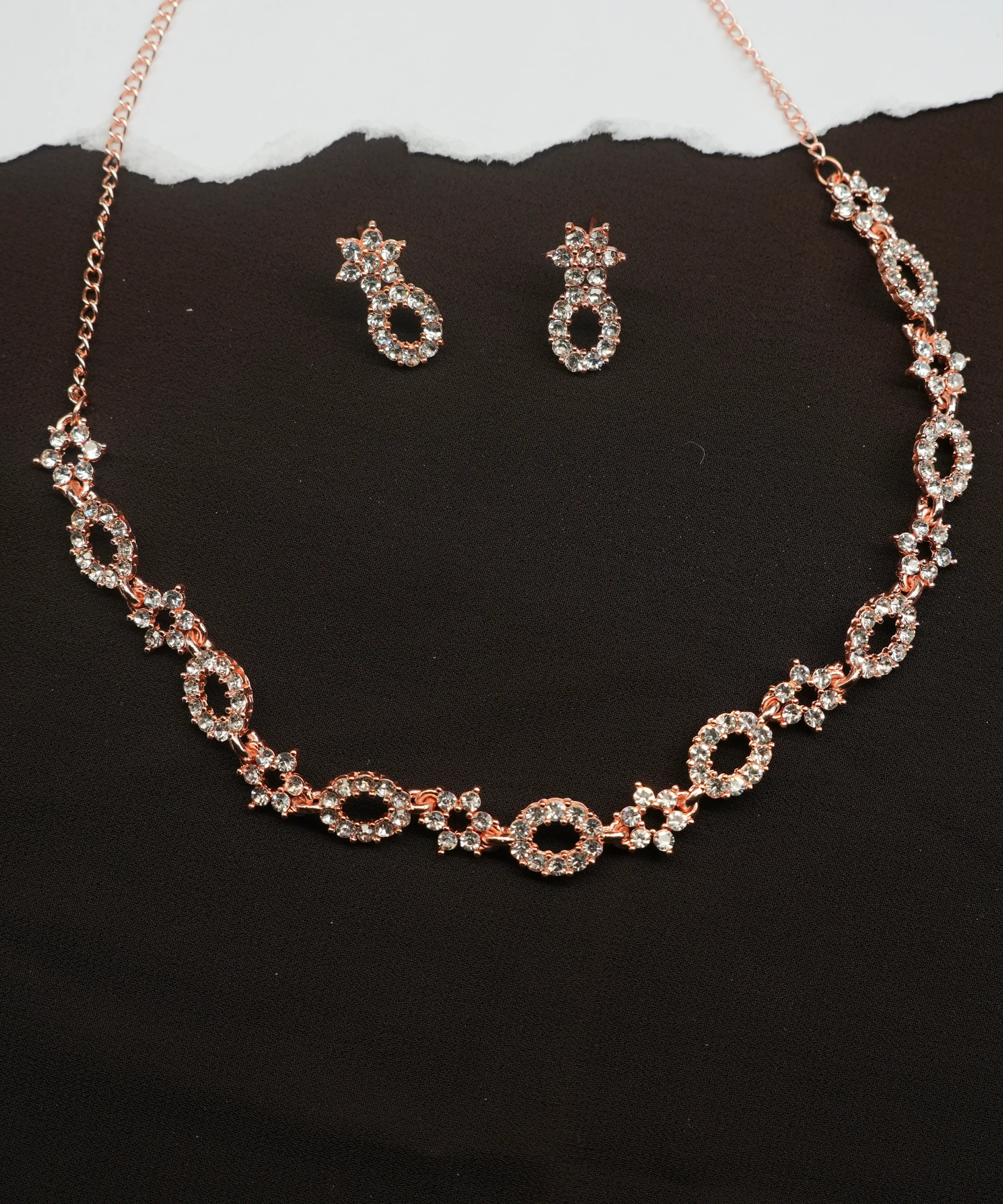 Rose gold Plated Necklace Set With Studded White AD's