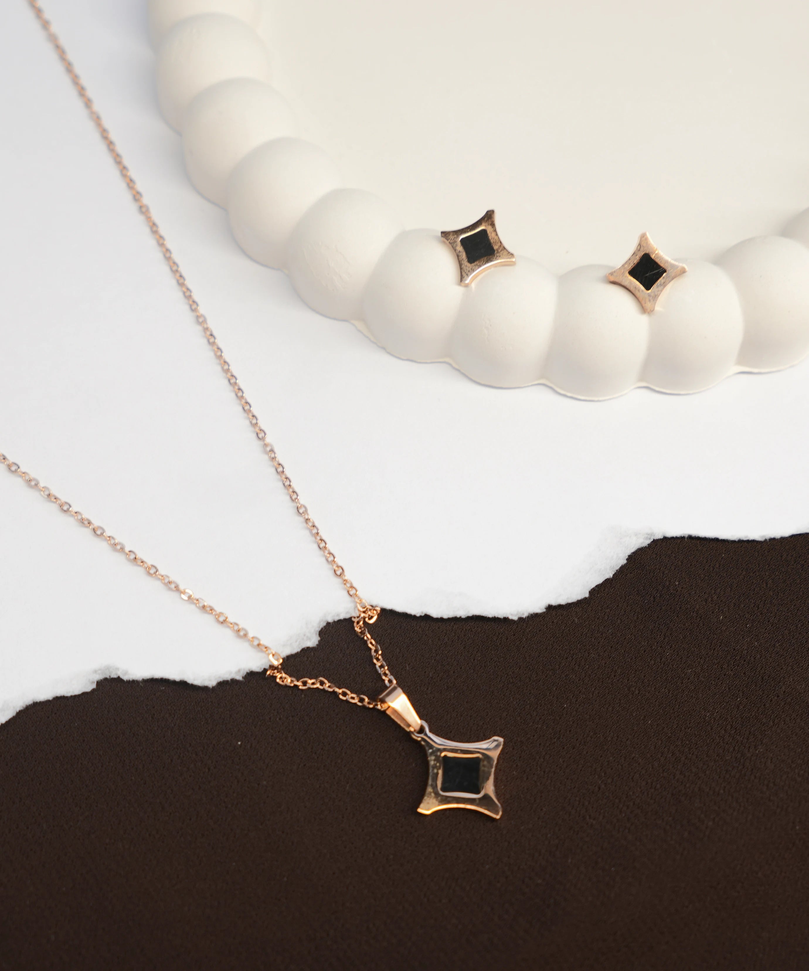 Elegant Black Star Pendant Chain with Earring Set