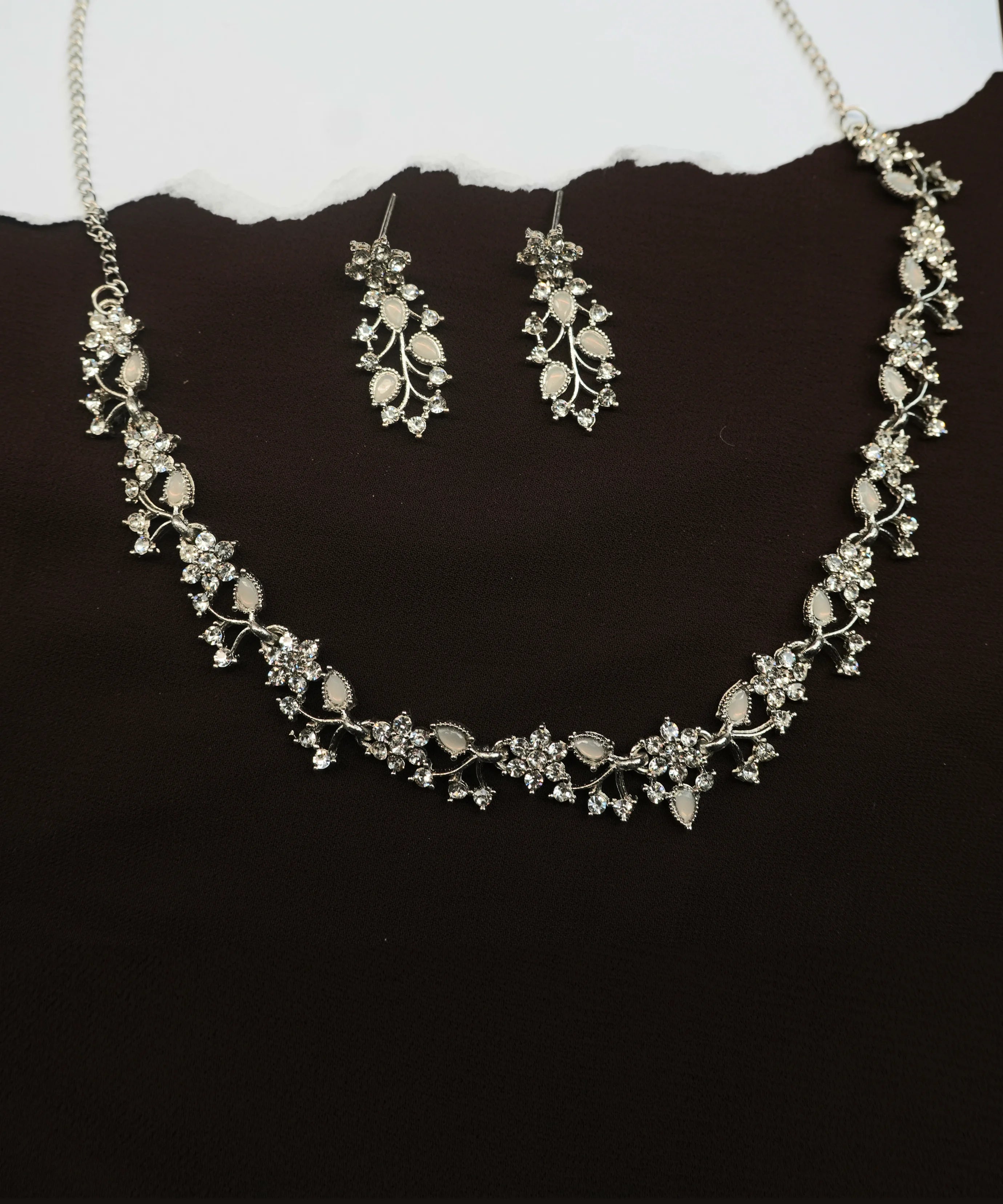 Rodhium Sliver Polish Zircon Ad Diamond Choker Set