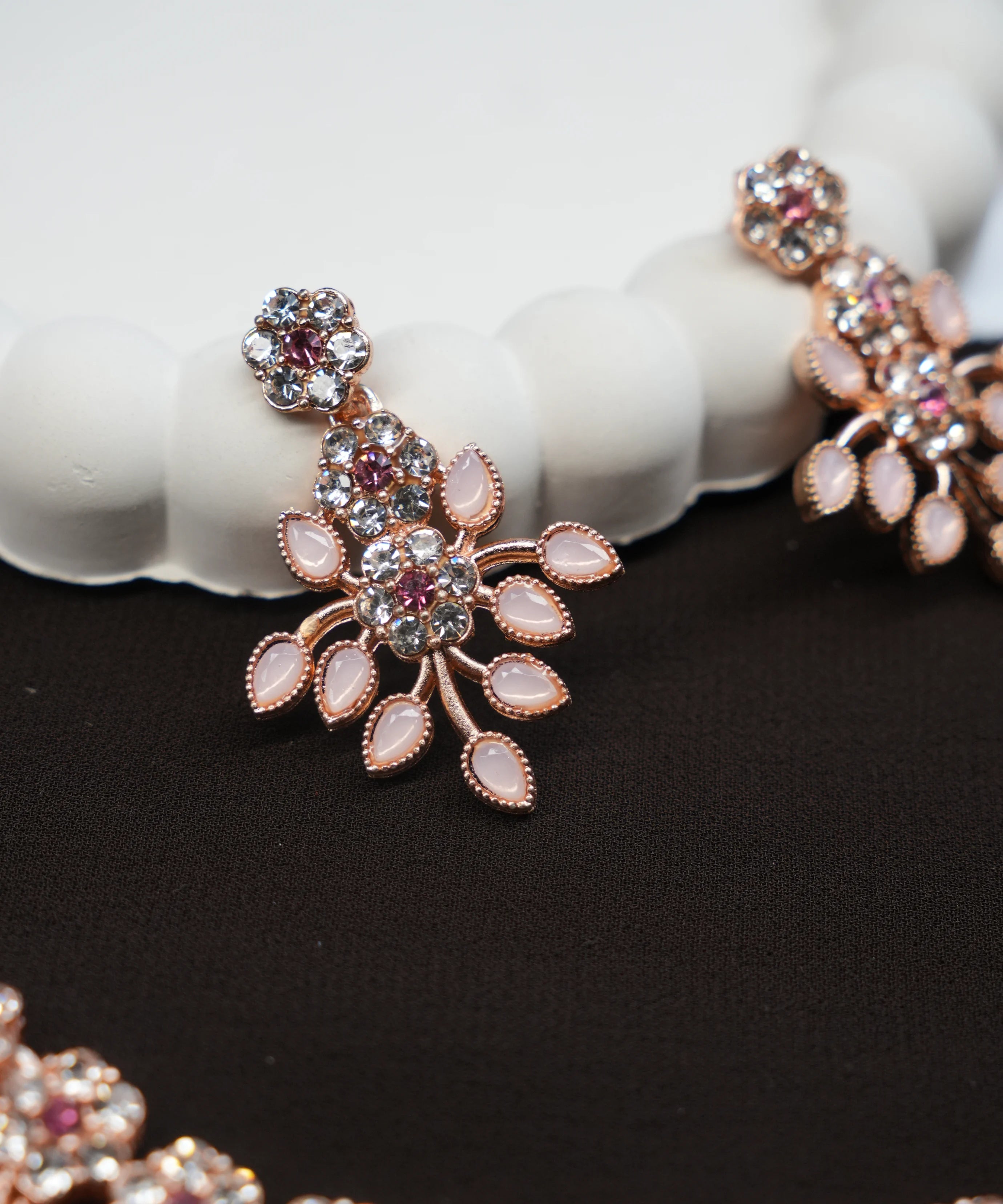 Rose Gold Polish AD Stone Studded Choker Necklace Set with Matching Earrings