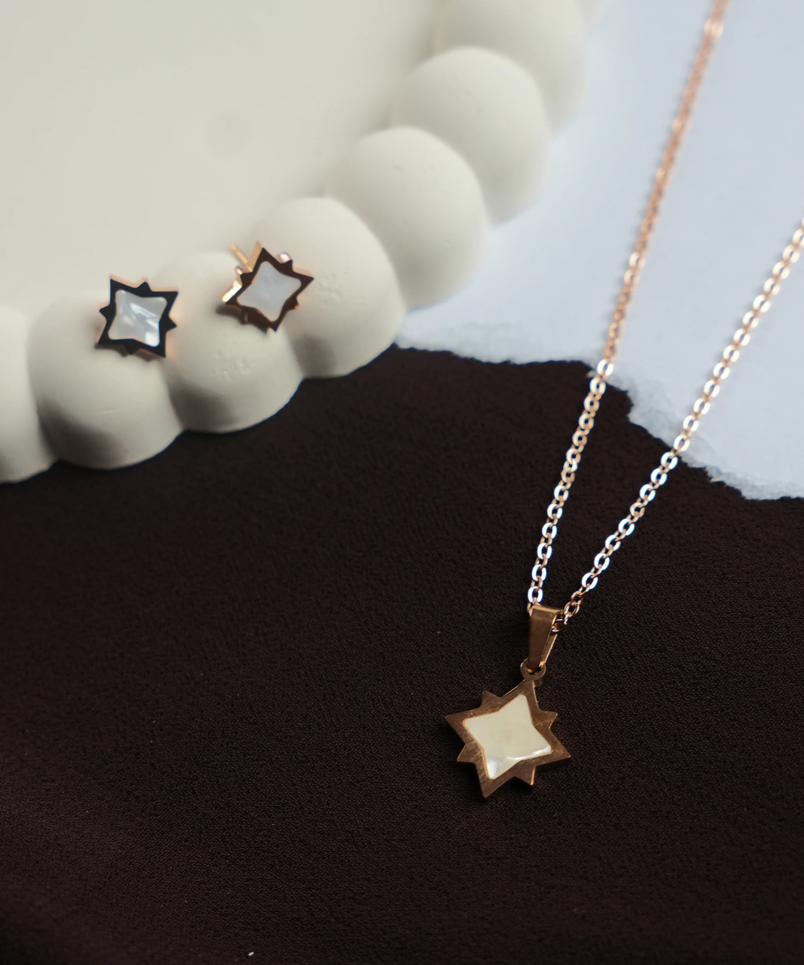 Elegant White Star Pendant Chain with Earring Set