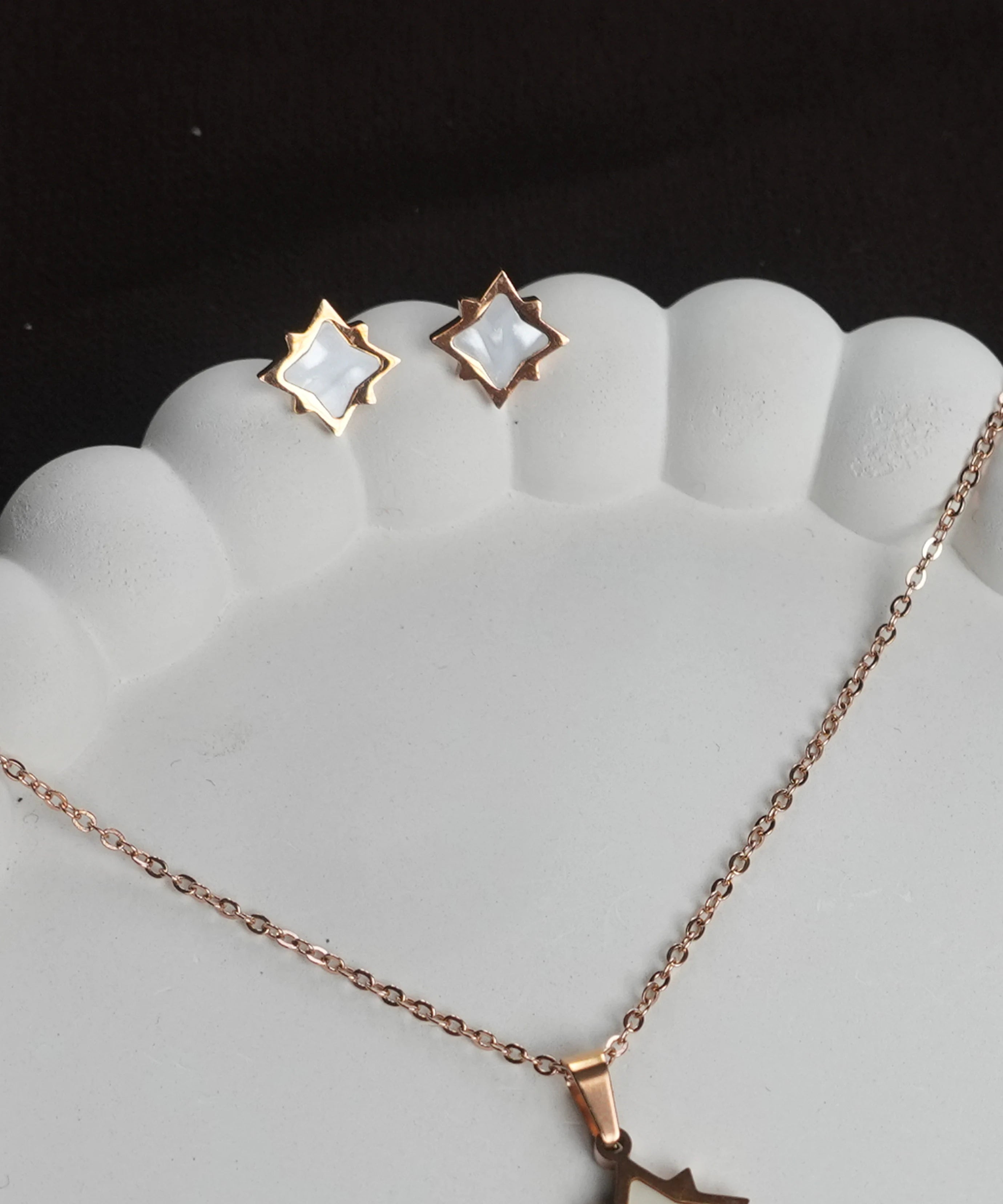 Elegant White Star Pendant Chain with Earring Set