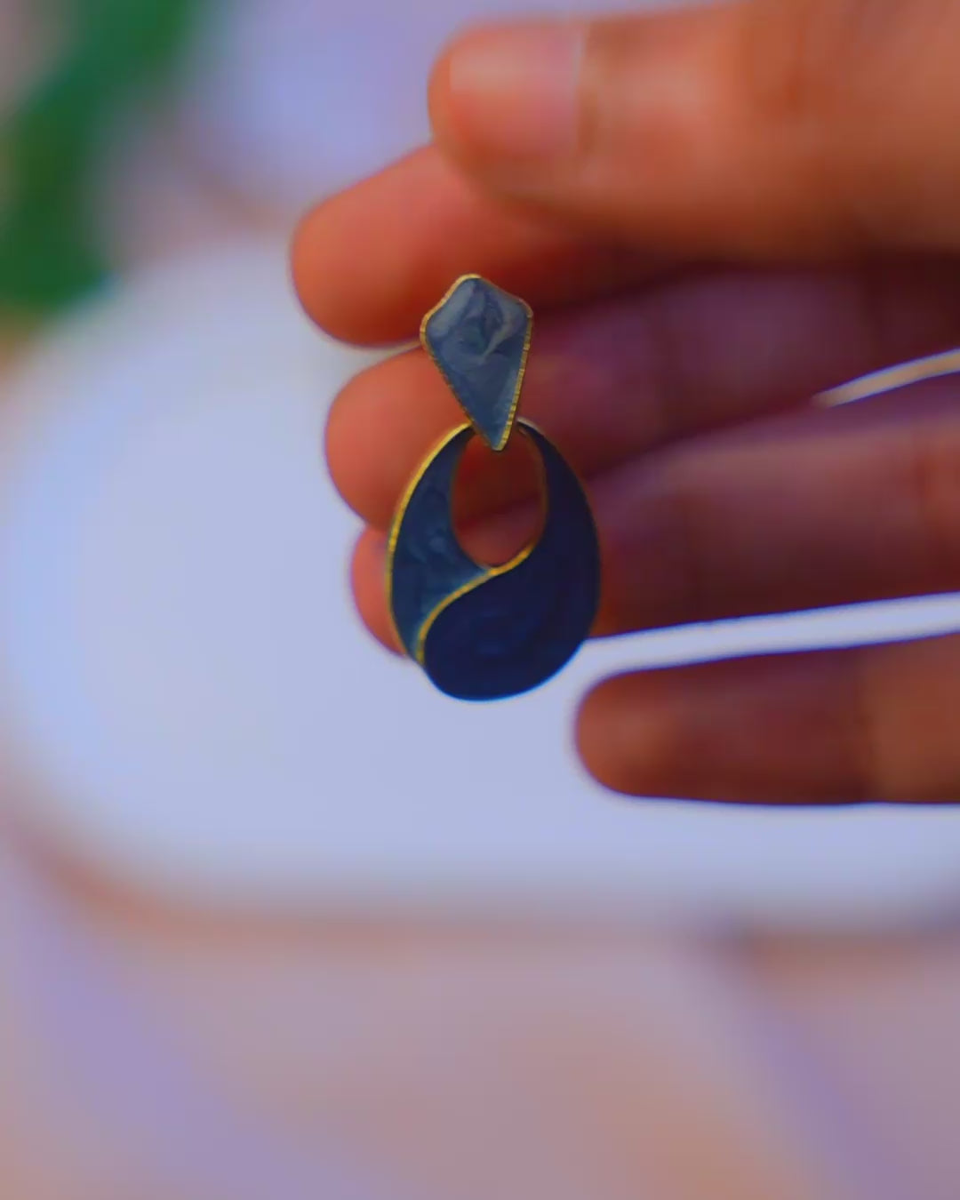 French retro water drop glaze haze blue earrings